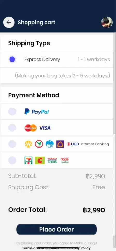 Make-a-Bag in-app checkout