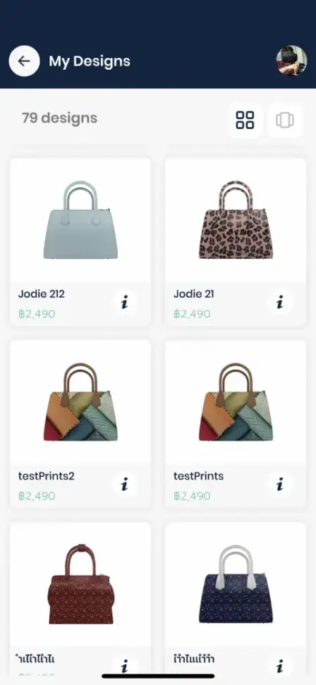 Make-a-Bag saved designs gallery