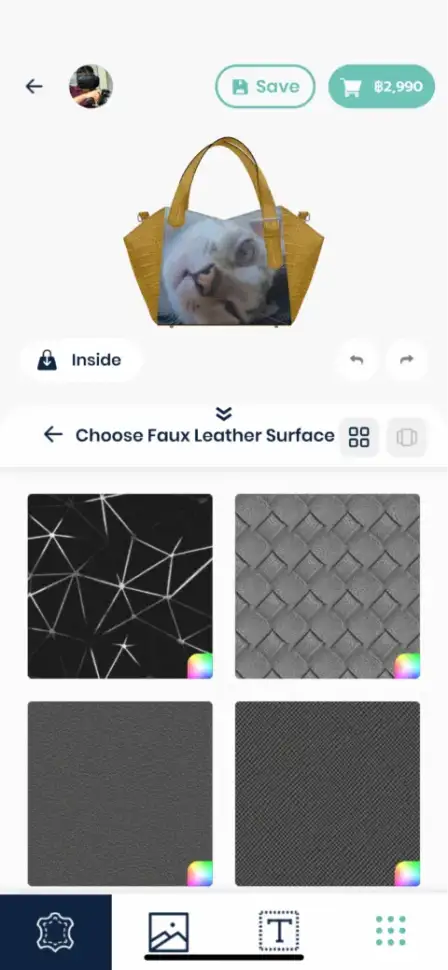 Make-a-Bag 3D configurator, materials