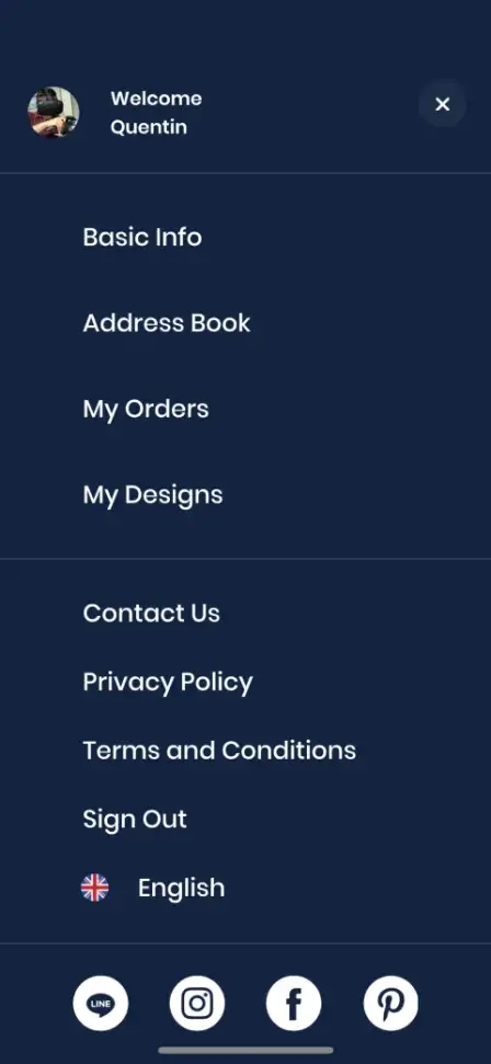 Make-a-Bag account menu