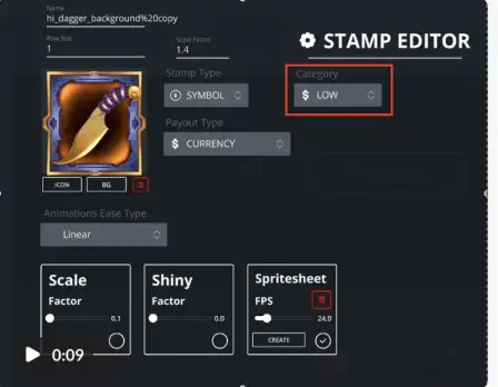 SlotsFactory stamp editor in the Unity editor